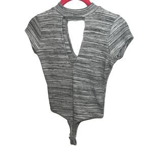 Black Bead Womens Short Sleeve Ribbed Bodysuit, One Piece Grey, White, S NWOT
